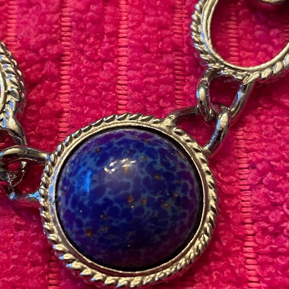 Womens Choker Necklace blue cabachon with gold lupis luzuli 16” - Picture 4 of 6